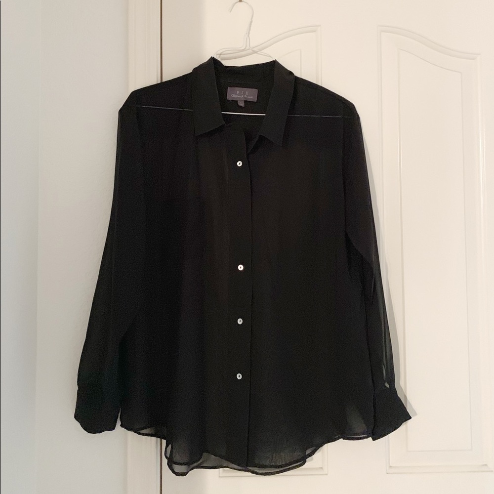 PJK Patterson J Kincaid Sheer Black Button Up Top